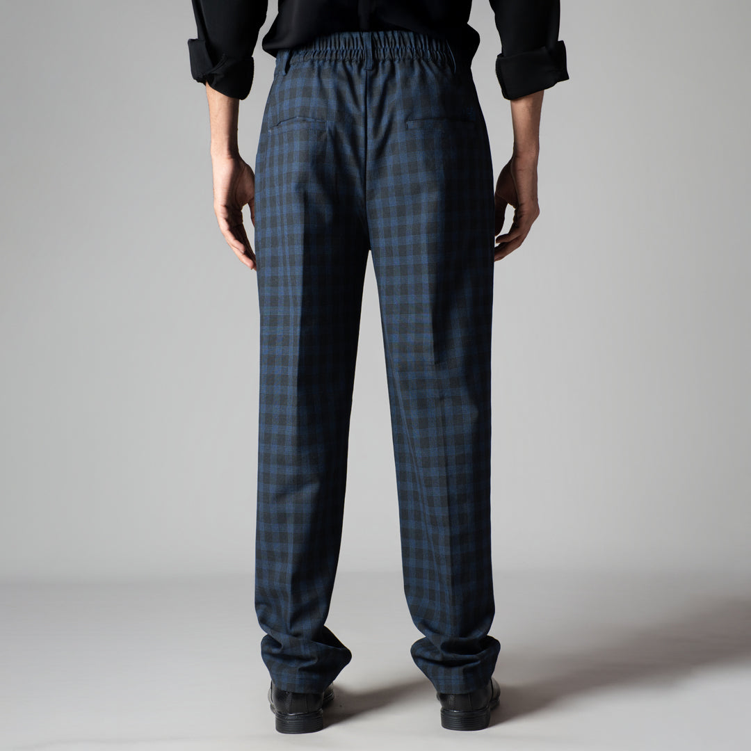 NAVY PLAID REGULAR FIT TROUSER
