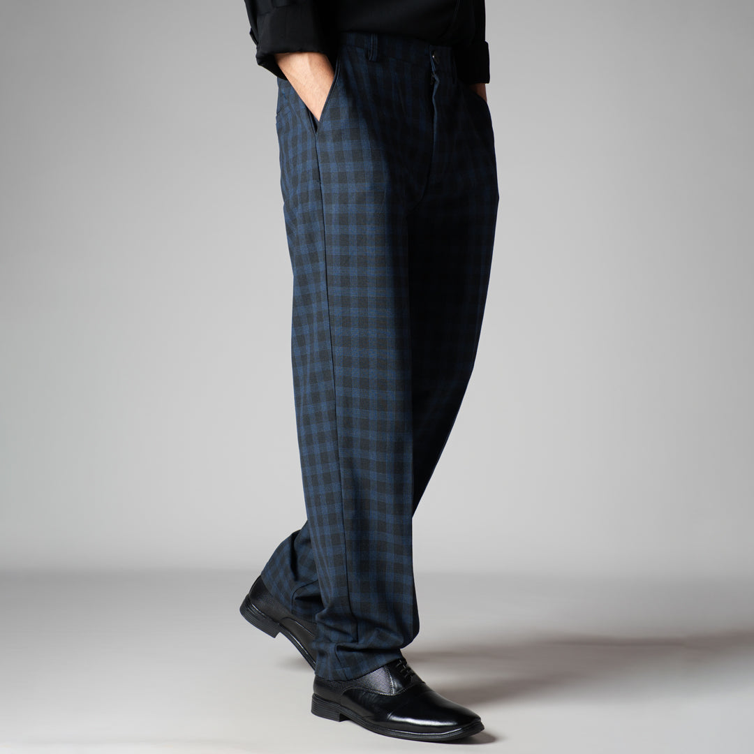 NAVY PLAID REGULAR FIT TROUSER