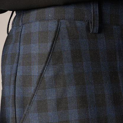 NAVY PLAID REGULAR FIT TROUSER