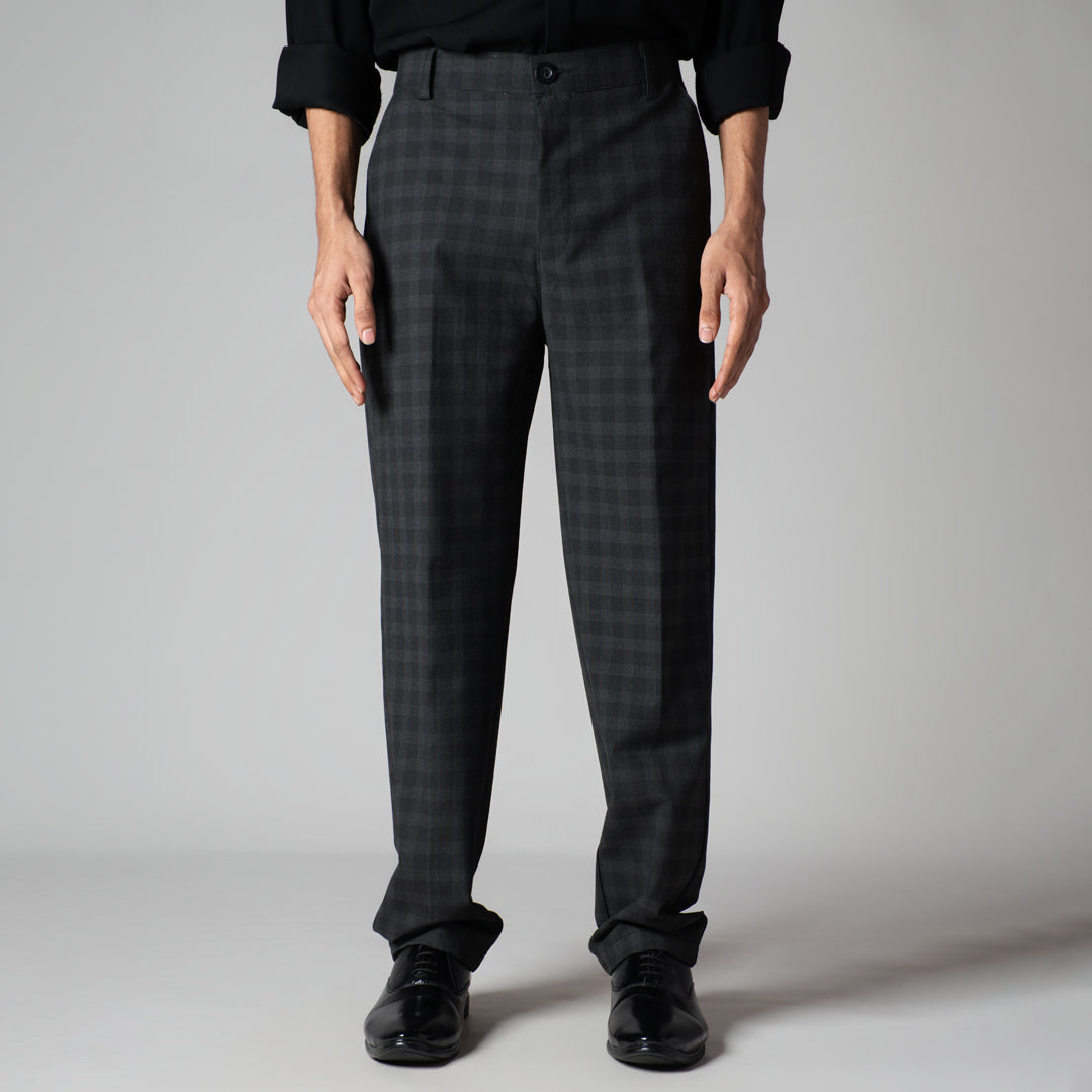 BLACK PLAID REGULAR FIT TROUSER