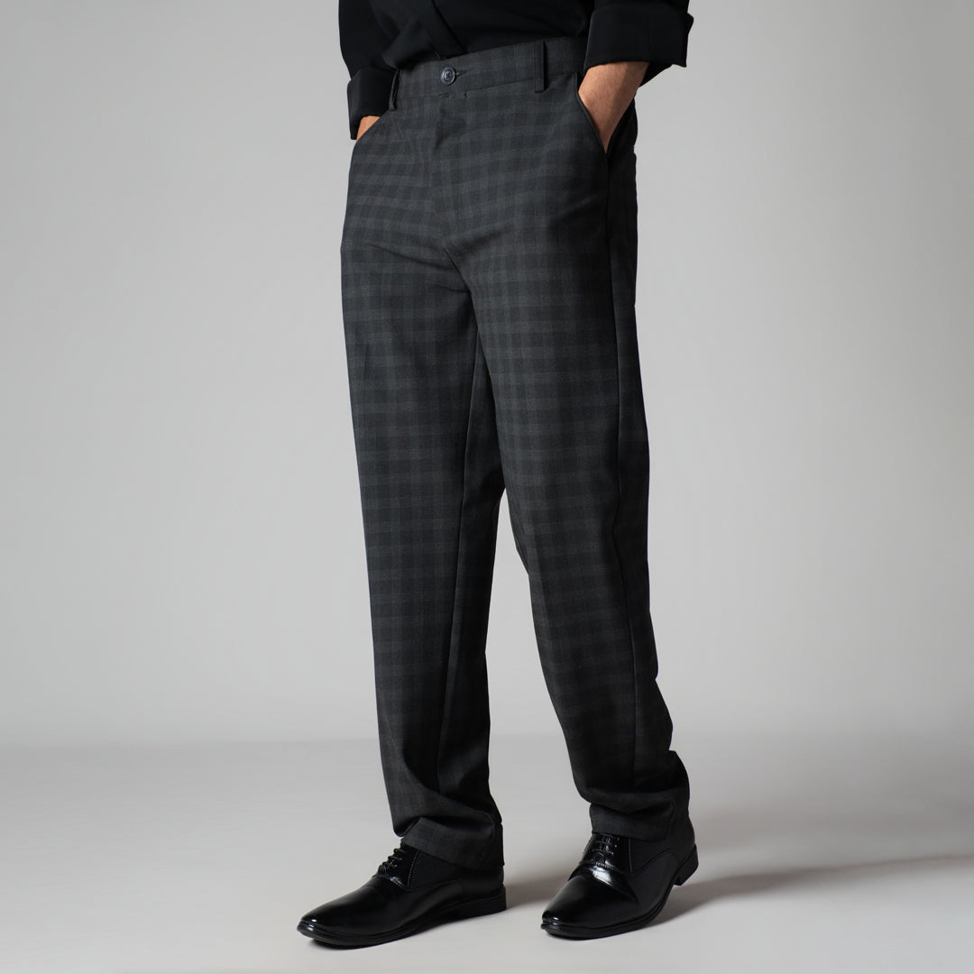 BLACK PLAID REGULAR FIT TROUSER