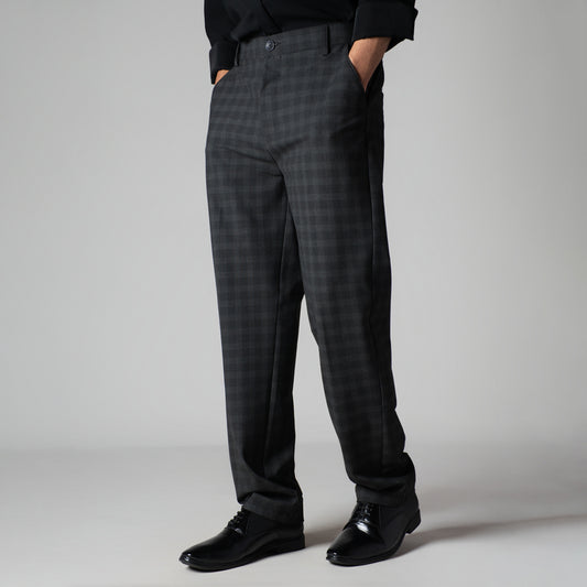 BLACK PLAID REGULAR FIT TROUSER