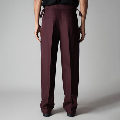 WINE DOUBLE PLEAT STRAIGHT FIT TROUSER