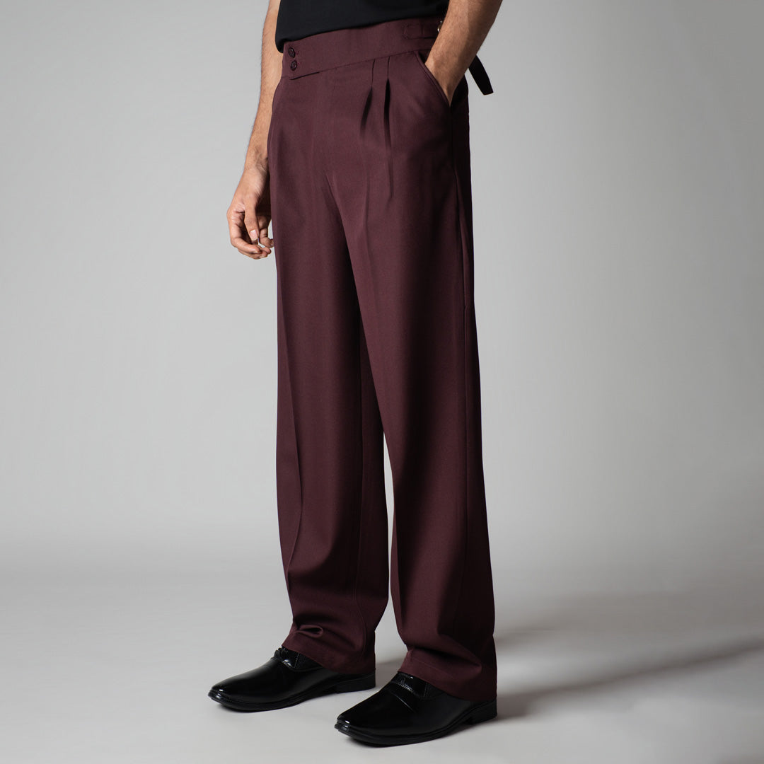 WINE DOUBLE PLEAT STRAIGHT FIT TROUSER