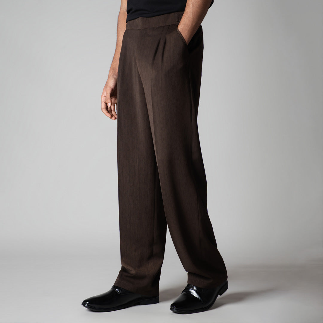 BROWN LONG FLAP TEXTURED TROUSER