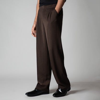 BROWN LONG FLAP TEXTURED TROUSER