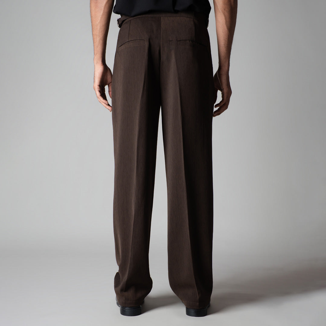 BROWN LONG FLAP TEXTURED TROUSER