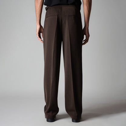 BROWN LONG FLAP TEXTURED TROUSER