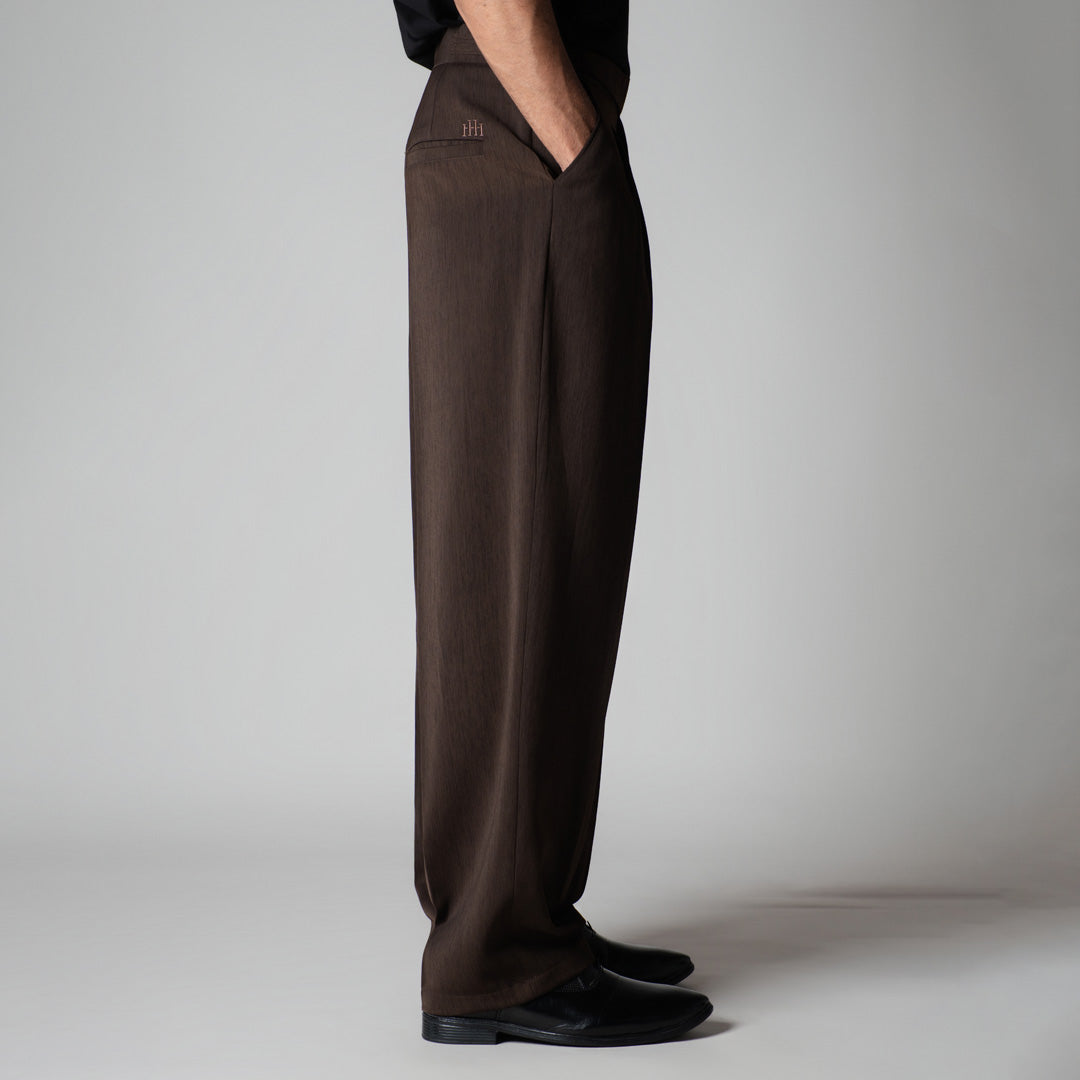 BROWN LONG FLAP TEXTURED TROUSER