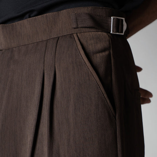 BROWN LONG FLAP TEXTURED TROUSER