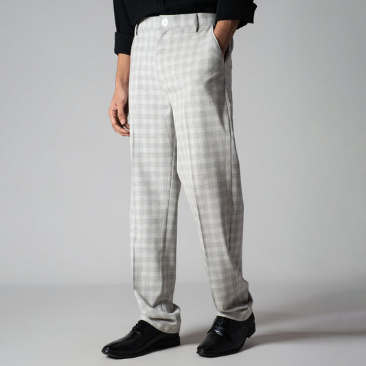 GREY PLAID REGULAR FIT TROUSER
