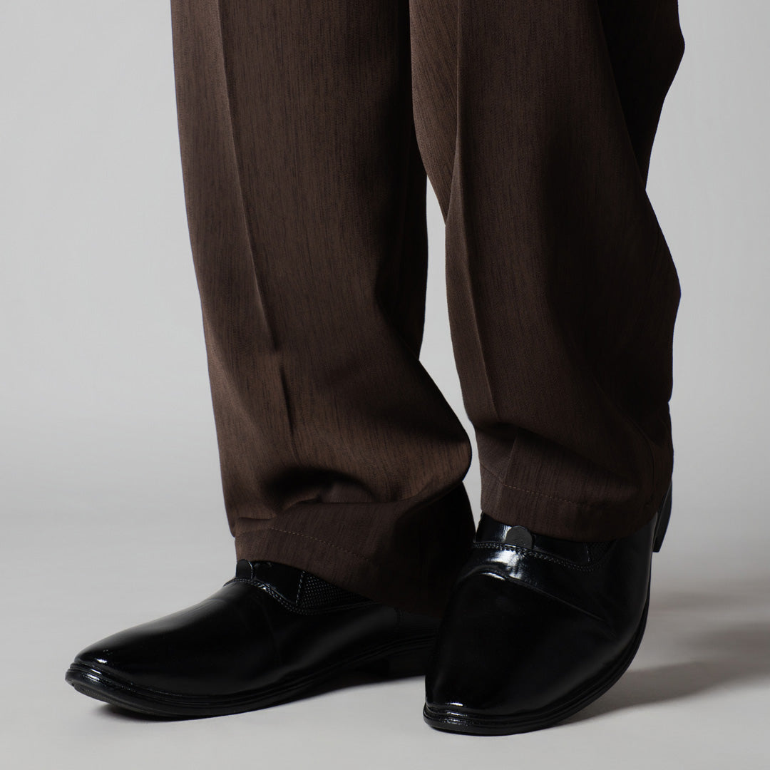 BROWN LONG FLAP TEXTURED TROUSER
