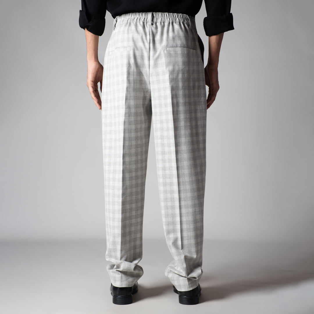 GREY PLAID REGULAR FIT TROUSER