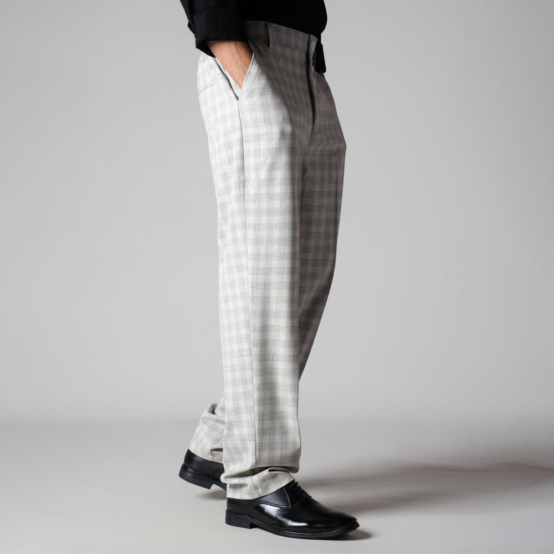 GREY PLAID REGULAR FIT TROUSER