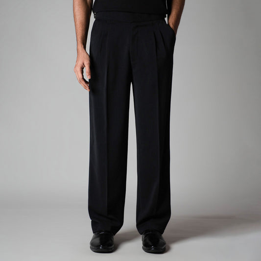 BLACK LONG FLAP TEXTURED TROUSER