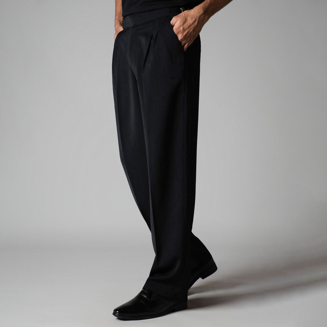 BLACK LONG FLAP TEXTURED TROUSER