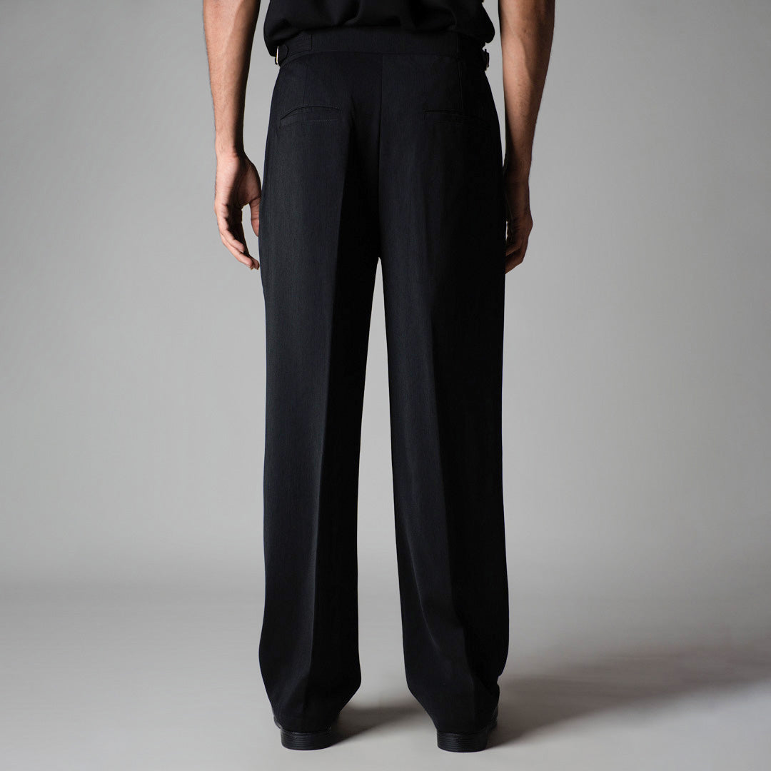 BLACK LONG FLAP TEXTURED TROUSER