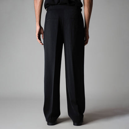BLACK LONG FLAP TEXTURED TROUSER