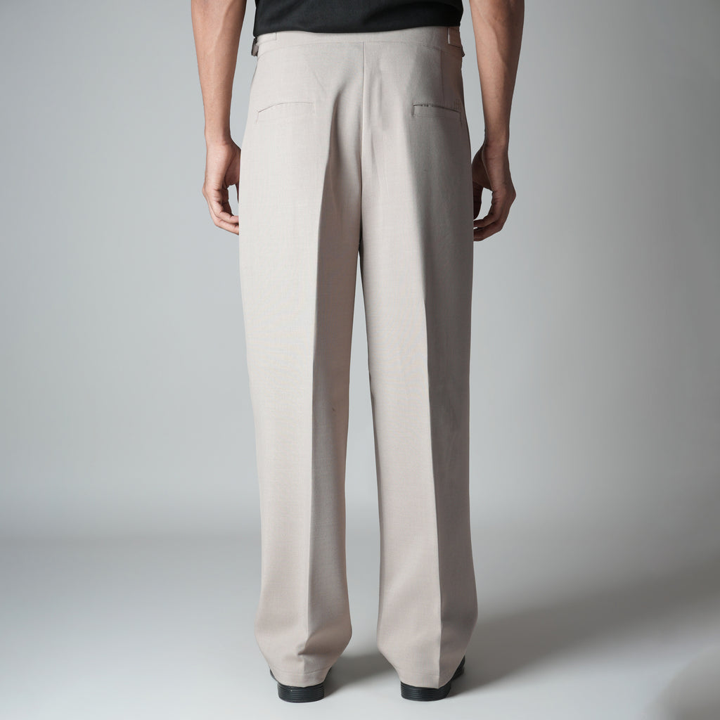 BEIGE DOUBLE PLEAT STRAIGHT FIT TROUSER