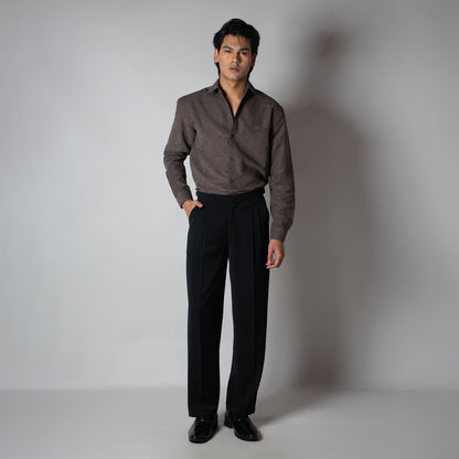 BLACK LONG FLAP TEXTURED TROUSER
