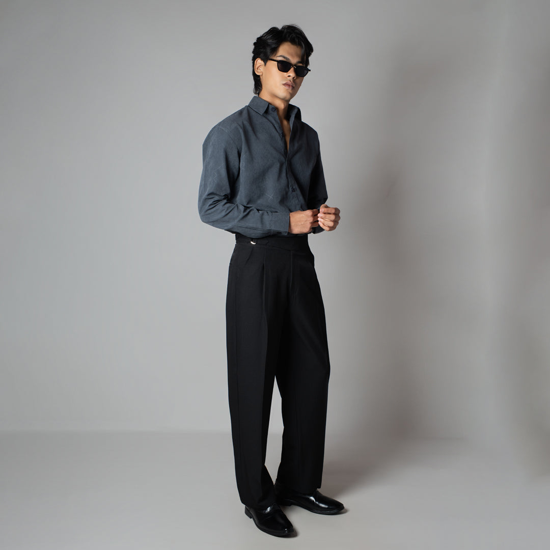 DUSTY BLUE SUEDE LASER LUXE SHIRT