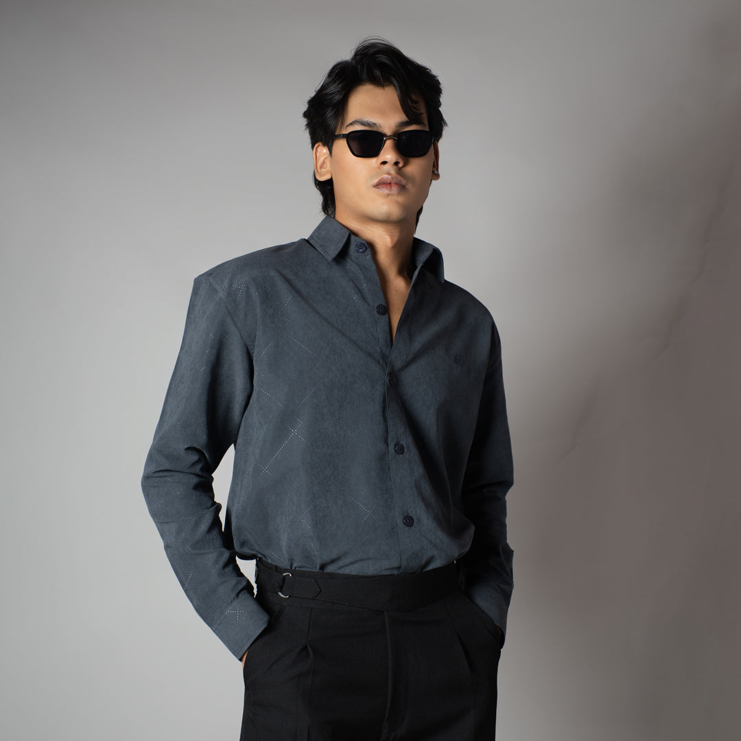 DUSTY BLUE SUEDE LASER LUXE SHIRT