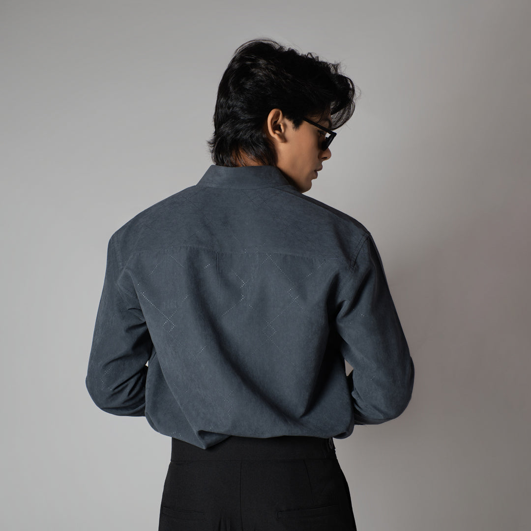 DUSTY BLUE SUEDE LASER LUXE SHIRT