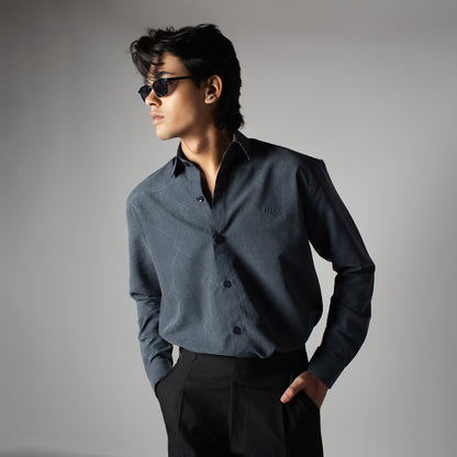 DUSTY BLUE SUEDE LASER LUXE SHIRT