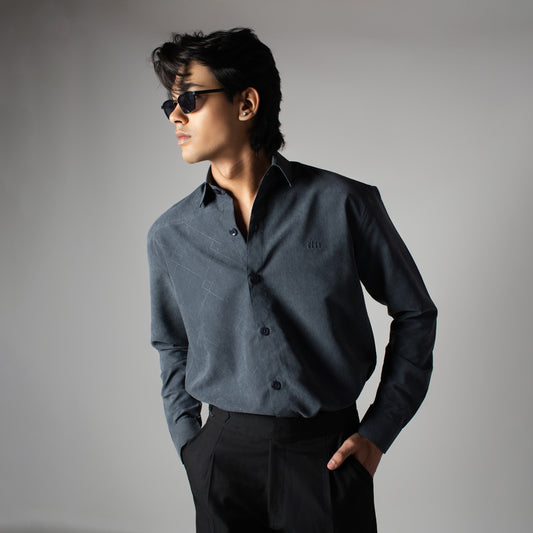 DUSTY BLUE SUEDE LASER LUXE SHIRT