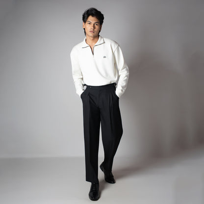 WHITE RIBBED ZIP TURTLE NECK JUMPER