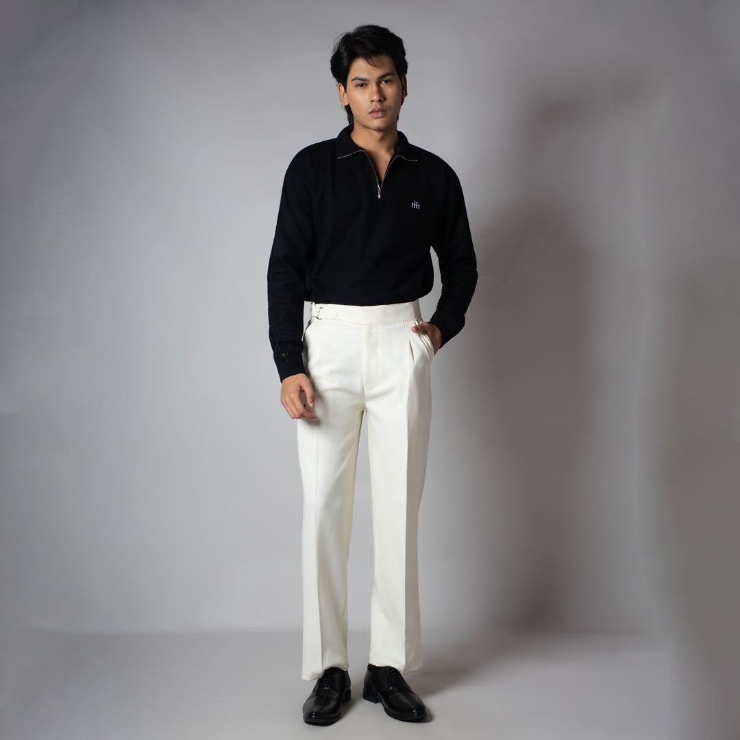 BLACK RIBBED ZIP TURTLE NECK JUMPER