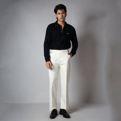 BLACK RIBBED ZIP TURTLE NECK JUMPER