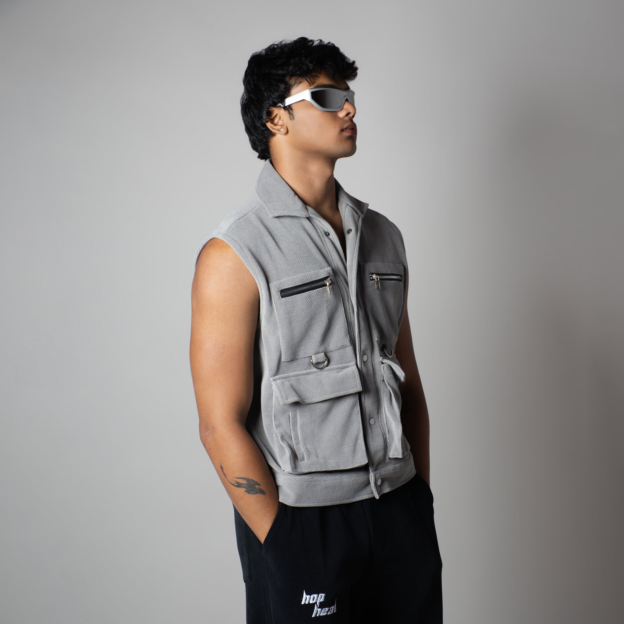 GREY KNITDRIP UTILITY JACKET