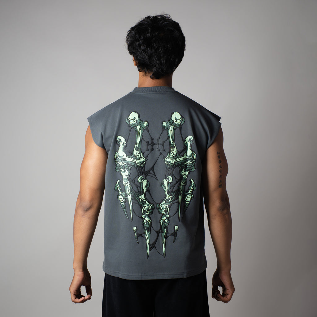 CHARCOAL BONE GRAPHIC SLEEVELESS T-SHIRT