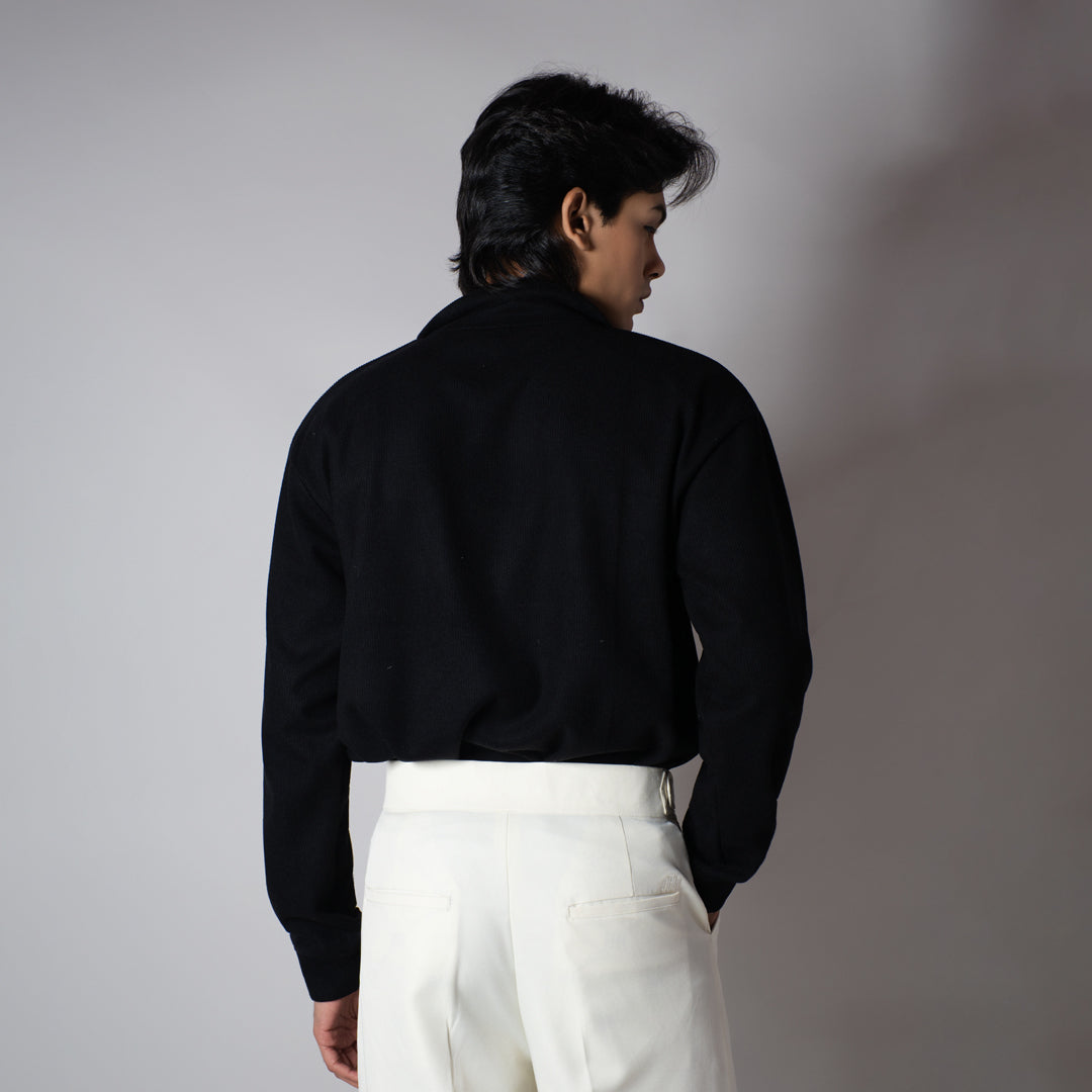 BLACK RIBBED ZIP TURTLE NECK JUMPER