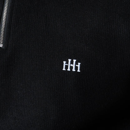 BLACK RIBBED ZIP TURTLE NECK JUMPER