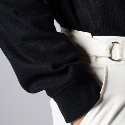 BLACK RIBBED ZIP TURTLE NECK JUMPER