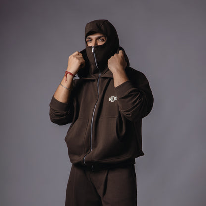 BROWN BALACLAVA ZIPPER HOODIE