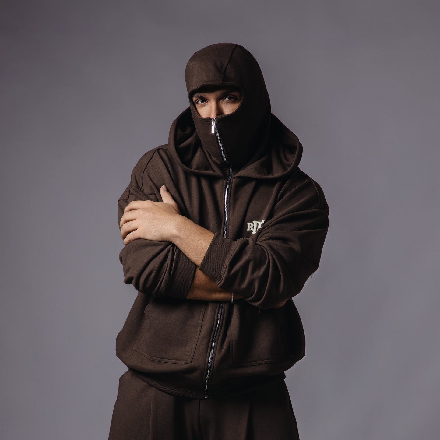 BROWN BALACLAVA ZIPPER HOODIE