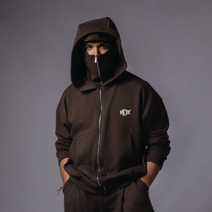 BROWN BALACLAVA ZIPPER HOODIE