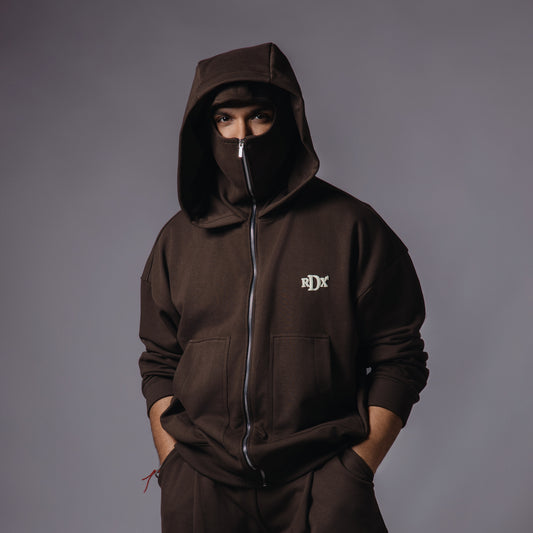 BROWN BALACLAVA ZIPPER HOODIE