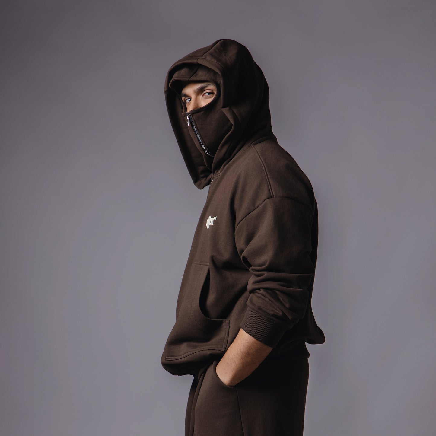 BROWN BALACLAVA ZIPPER HOODIE