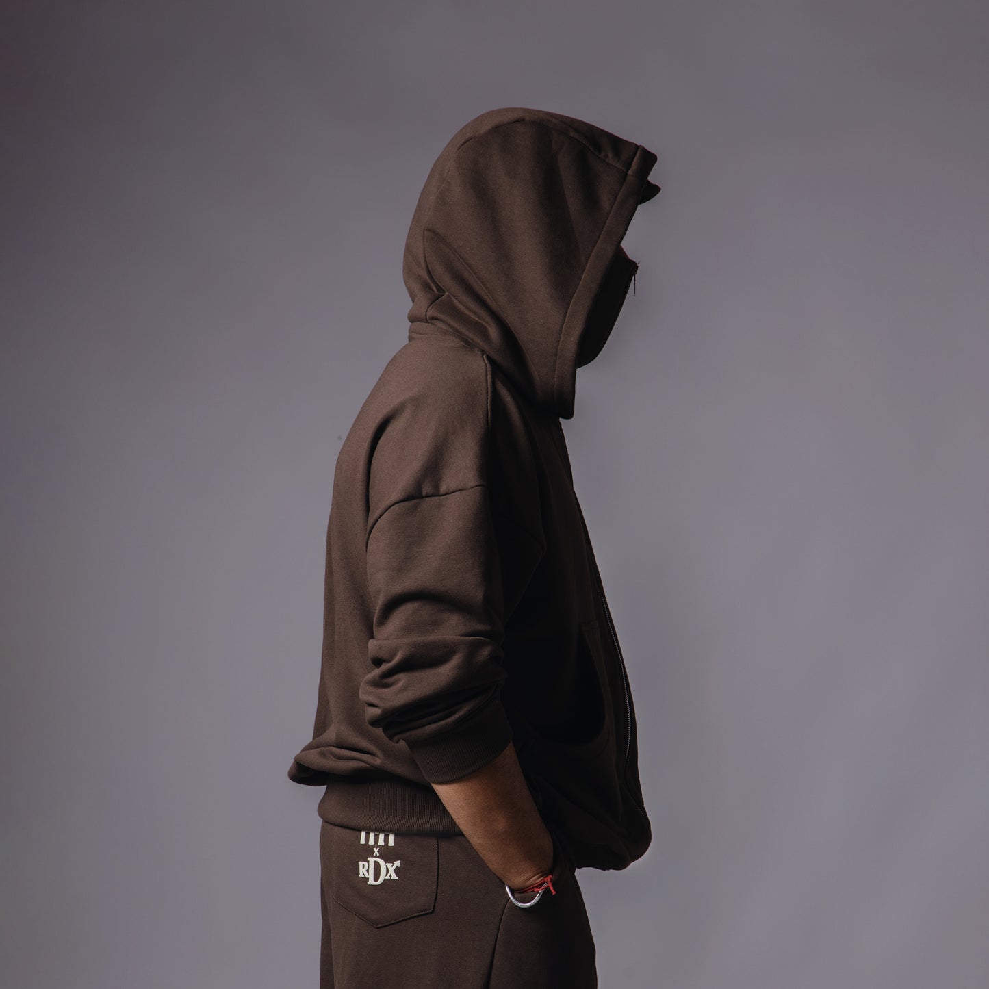 BROWN BALACLAVA ZIPPER HOODIE