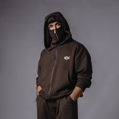 BROWN BALACLAVA ZIPPER HOODIE