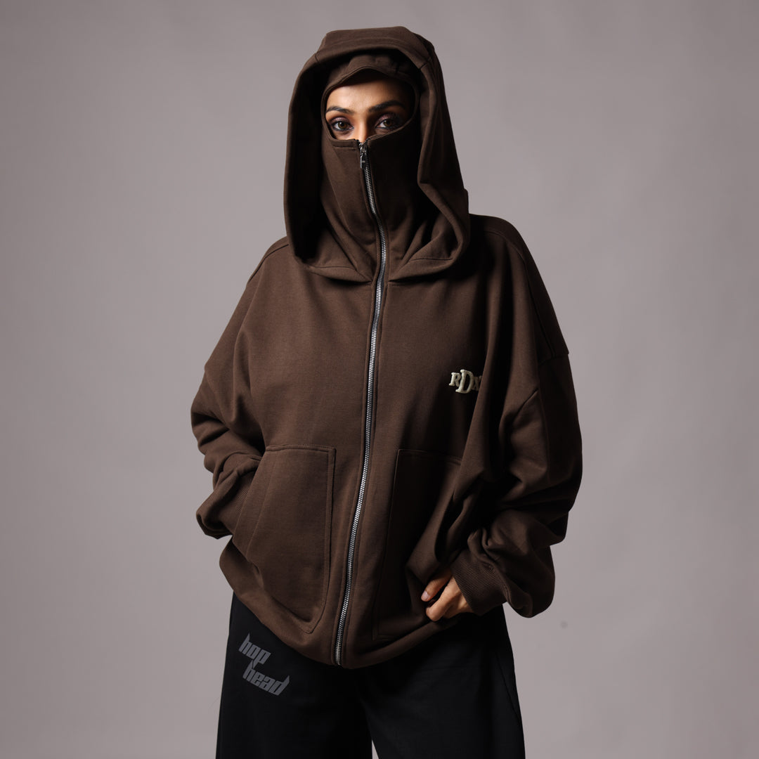 BROWN BALACLAVA ZIPPER HOODIE
