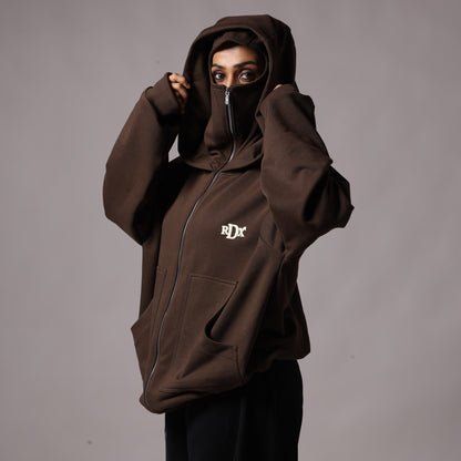 BROWN BALACLAVA ZIPPER HOODIE