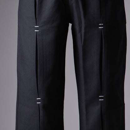 CHARCOAL REVERSE PLEATED COTTON PANTS