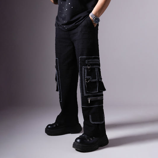 BLACK POCKET DENIM CARGO- RDX