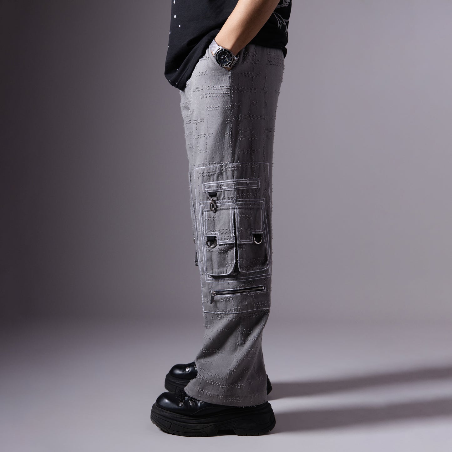 GREY POCKET DENIM CARGO- RDX