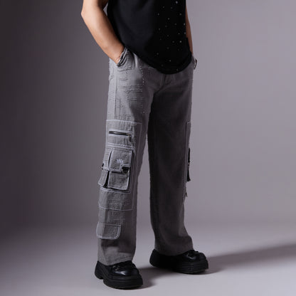 GREY POCKET DENIM CARGO- RDX